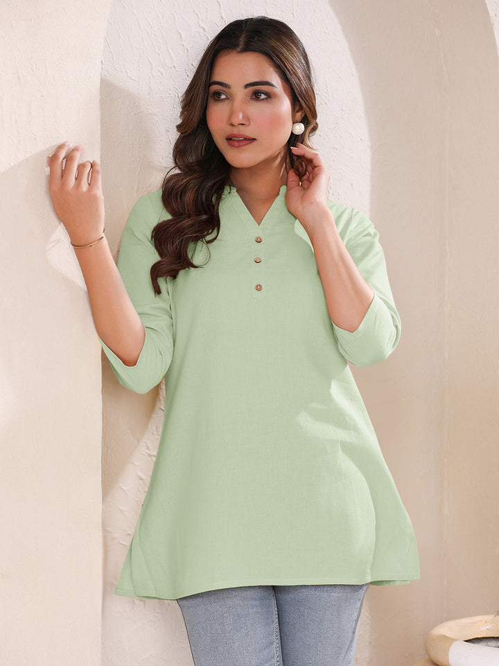 Mint Cotton Solid A-line Top - qivii