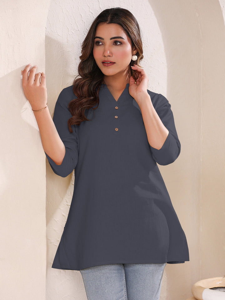 Grey Cotton Solid A-line Top - qivii