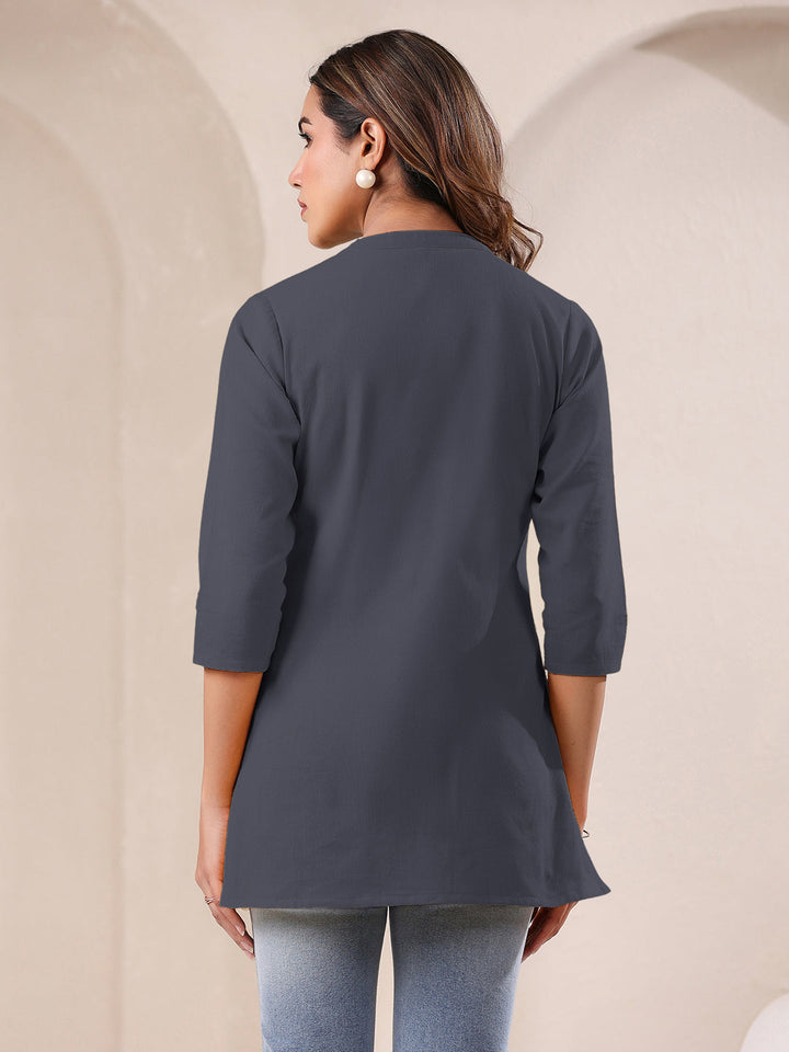 Grey Cotton Solid A-line Top - qivii