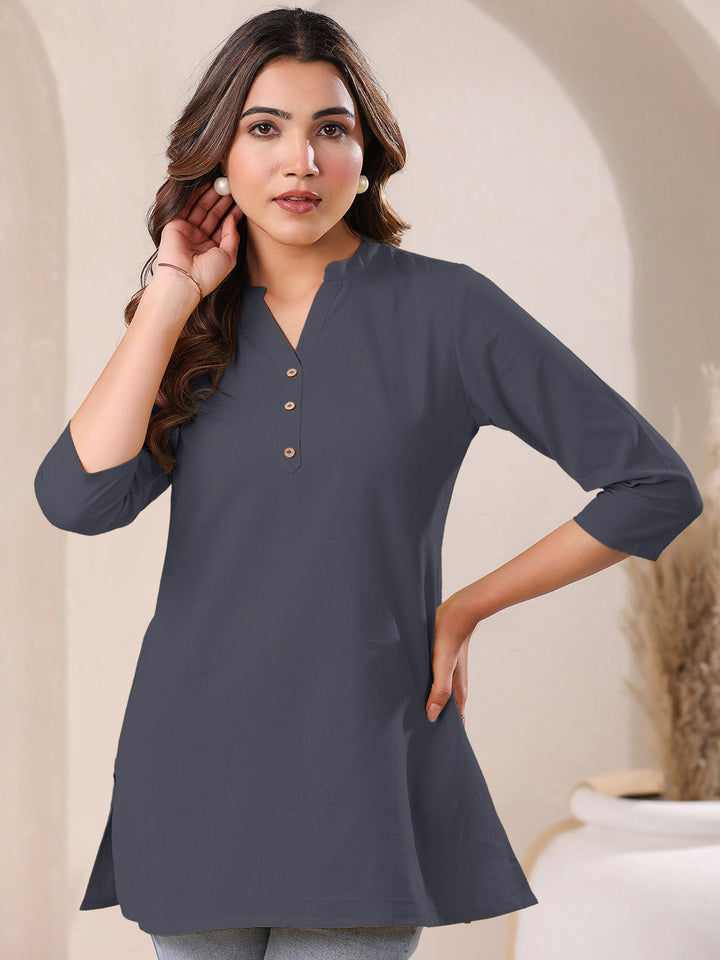 Grey Cotton Solid A-line Top - qivii