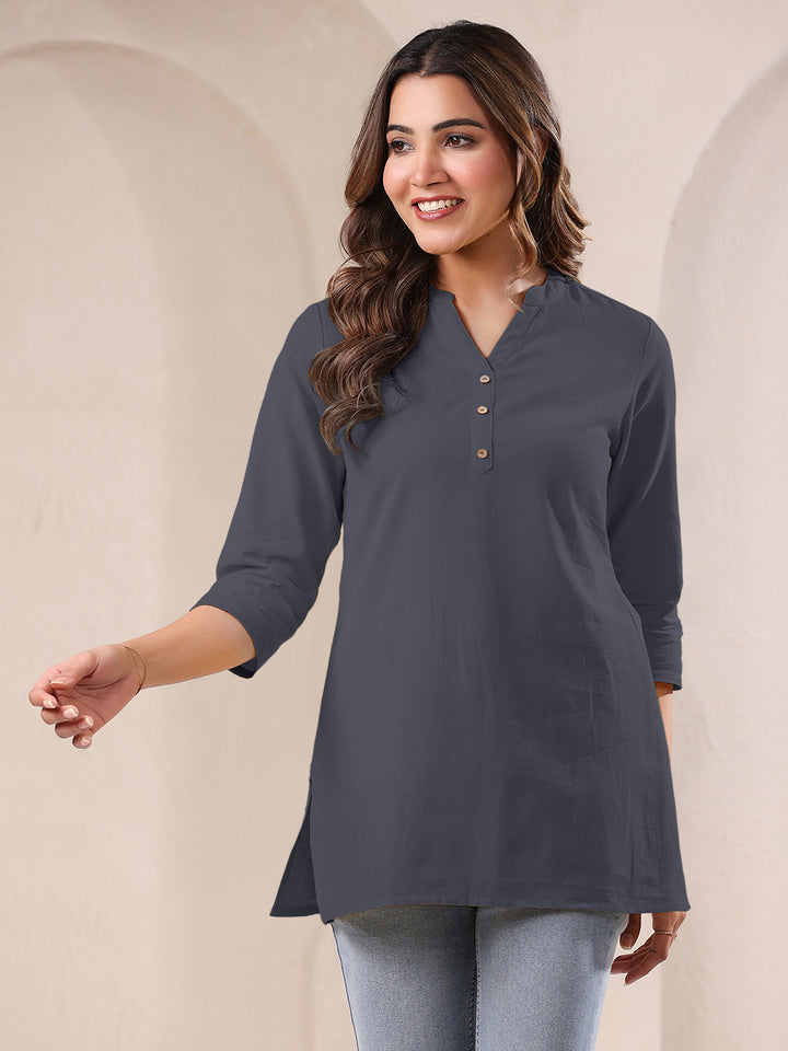 Grey Cotton Solid A-line Top - qivii