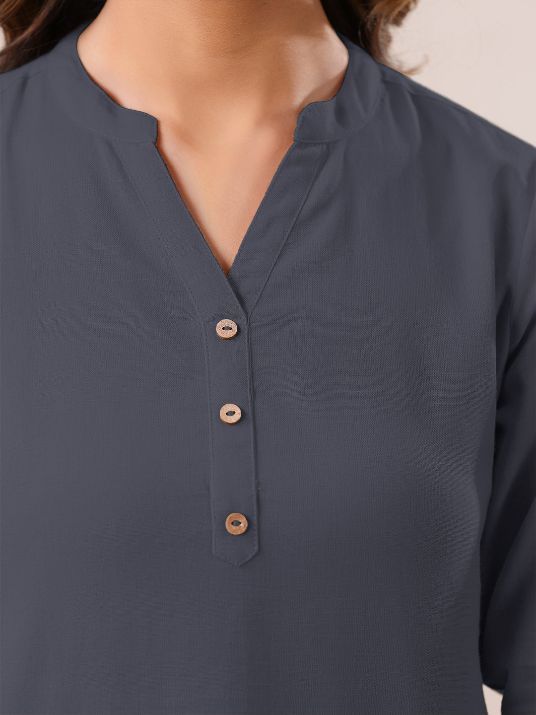 Grey Cotton Solid A-line Top - qivii