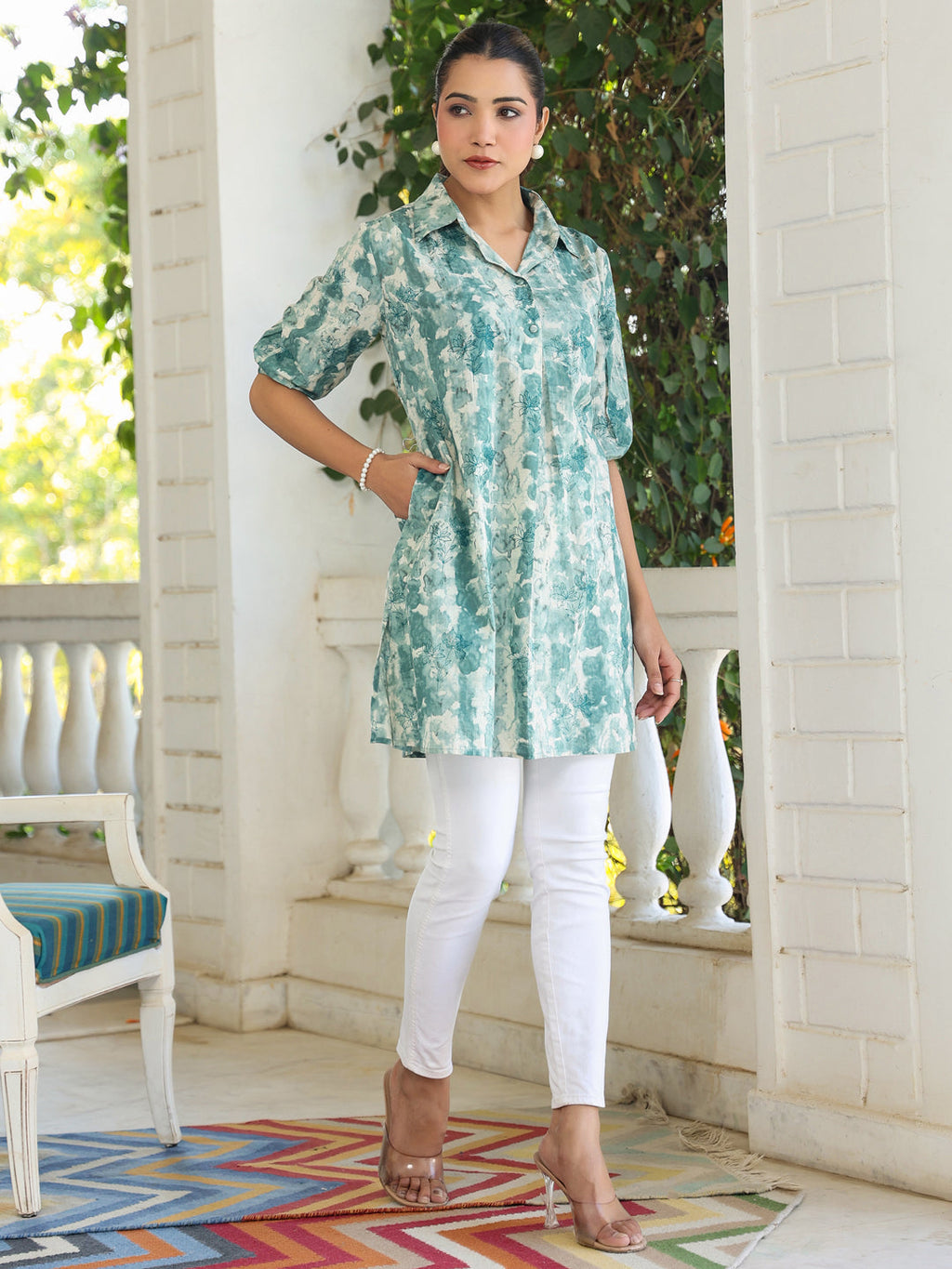Aqua Pure Cotton Tie & Dye A-line Tunic
