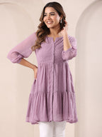 Lavender Dobby Chiffon Self Design Tiered Tunic