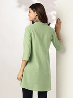 Light Green Pure Cotton Embroidered A-line Tunic