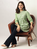 Light Green Pure Cotton Embroidered A-line Tunic