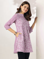 Janasya Women's Lavender Pure Cotton Chikankari Embroidered Straight Tunic