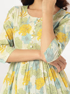 Off White Pure Cotton Floral Printed A-line Tunic For Women