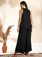 Black Chiffon Woven Design Gathered Co-Ord Set