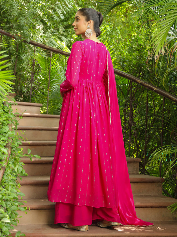 Pink Georgette Foil Printed Anarkali Kurta Set - qivii