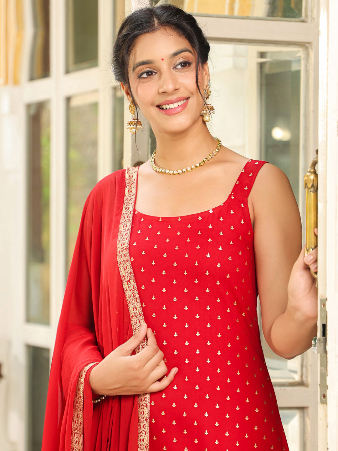 Maroon Rayon Foil Printed Straight Kurta Set - qivii