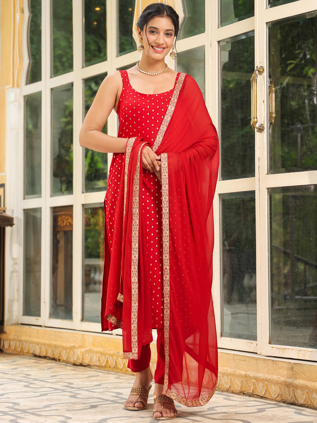 Maroon Rayon Foil Printed Straight Kurta Set - qivii