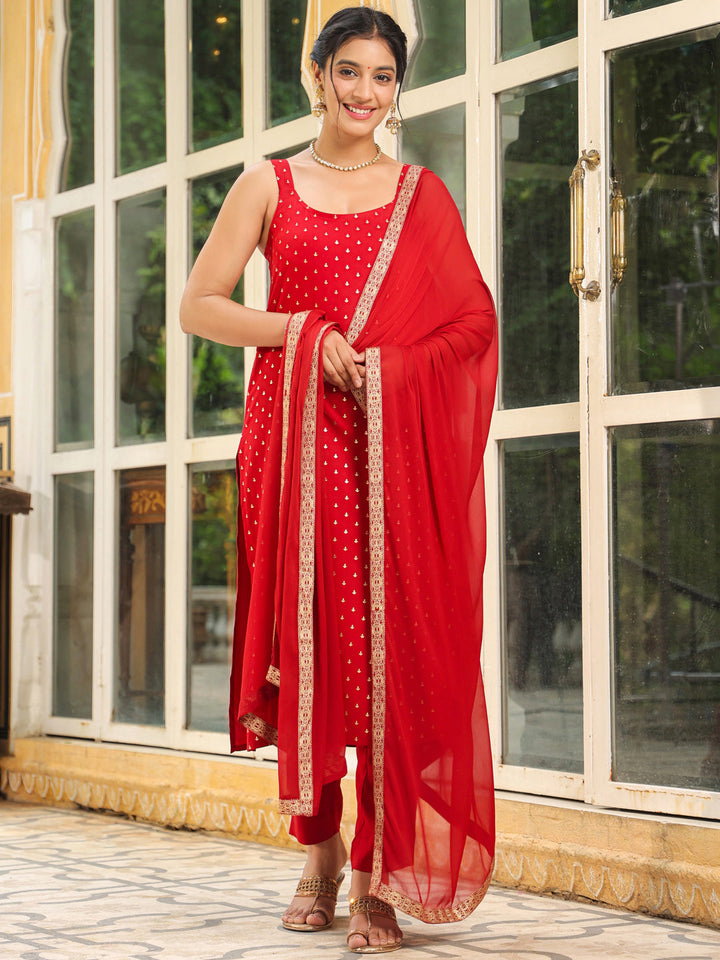 Maroon Rayon Foil Printed Straight Kurta Set - qivii