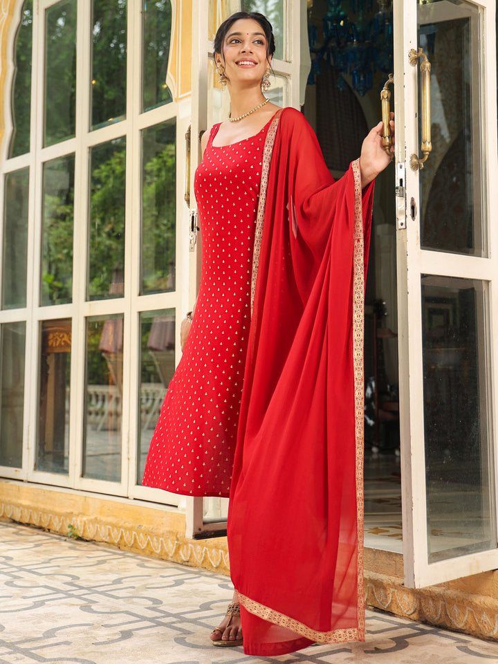 Maroon Rayon Foil Printed Straight Kurta Set - qivii