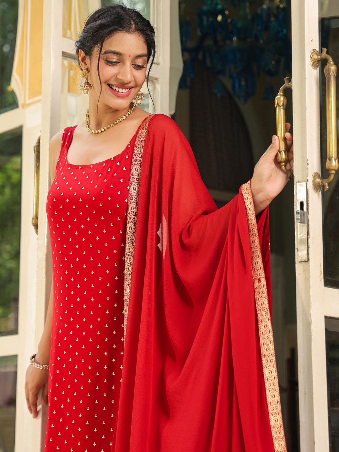 Maroon Rayon Foil Printed Straight Kurta Set - qivii