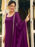 Purple Rayon Foil Printed Straight Kurta Set