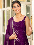 Purple Rayon Foil Printed Straight Kurta Set