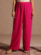 Janasya Women's Pink Georgette Foil Printed Embellished A-line Front-open Kurta With Palazzo Set