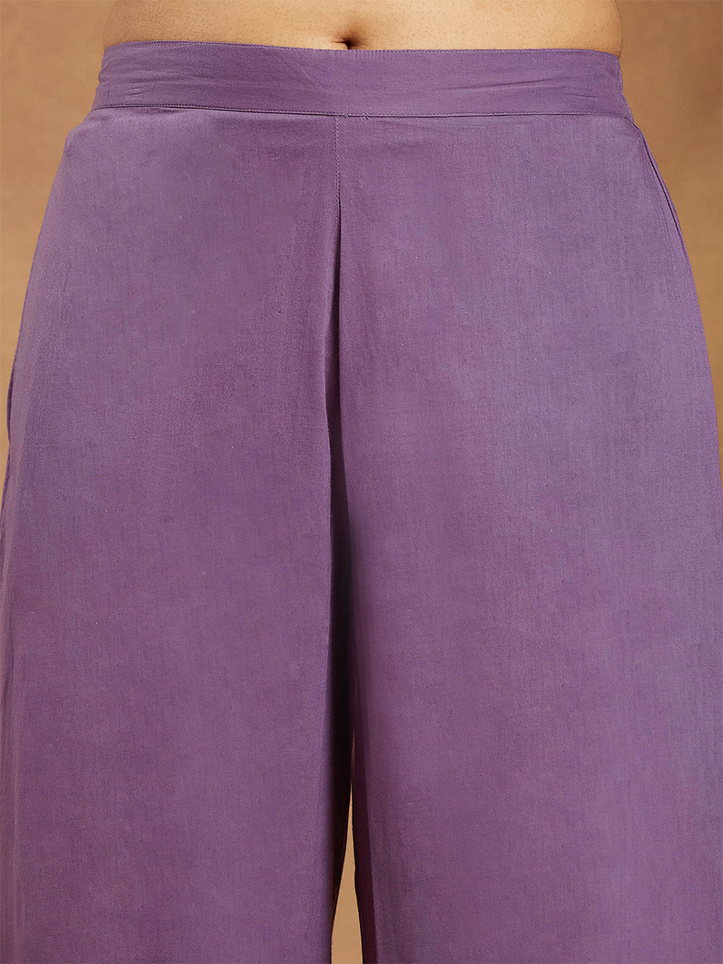 Janasya Women's Lavender Pure Cotton Yoke Embroidered Straight Kurta Pant Set