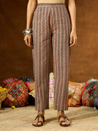 Janasya Women's Maroon Pure Cotton Floral Printed A-line Kurta Pant Set