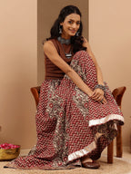 Janasya Women's Maroon Pure Cotton Ethnic Printed Flared Skirt