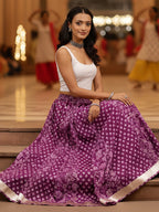 Janasya Women's Purple Pure Cotton Floral Printed Flared Skirt