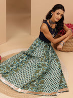 Janasya Women's Aqua Green Pure Cotton Floral Printed Skirt