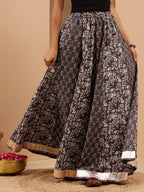 Janasya Women's Grey Pure Cotton Floral Printed Flared Skirts