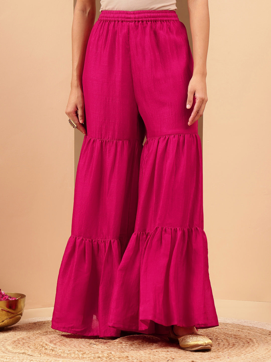 Janasya Women's Pink Silk Blend Zari Embroidered Straight Kurta With Sharara & Dupatta Set - qivii