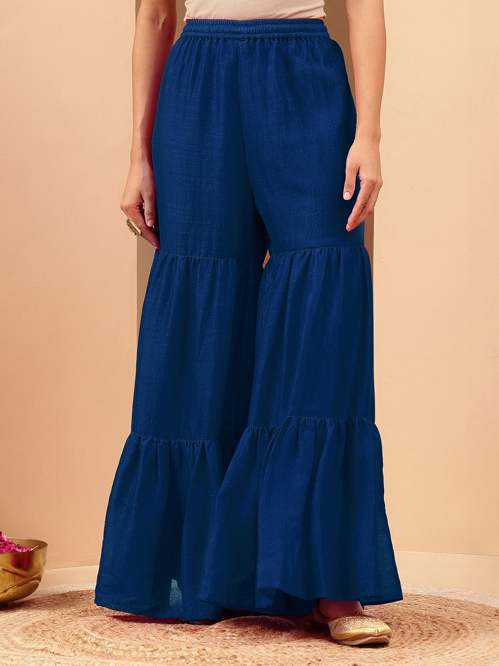 Janasya Women's Teal Blue Silk Blend Zari Embroidered Straight Kurta With Sharara & Dupatta Set