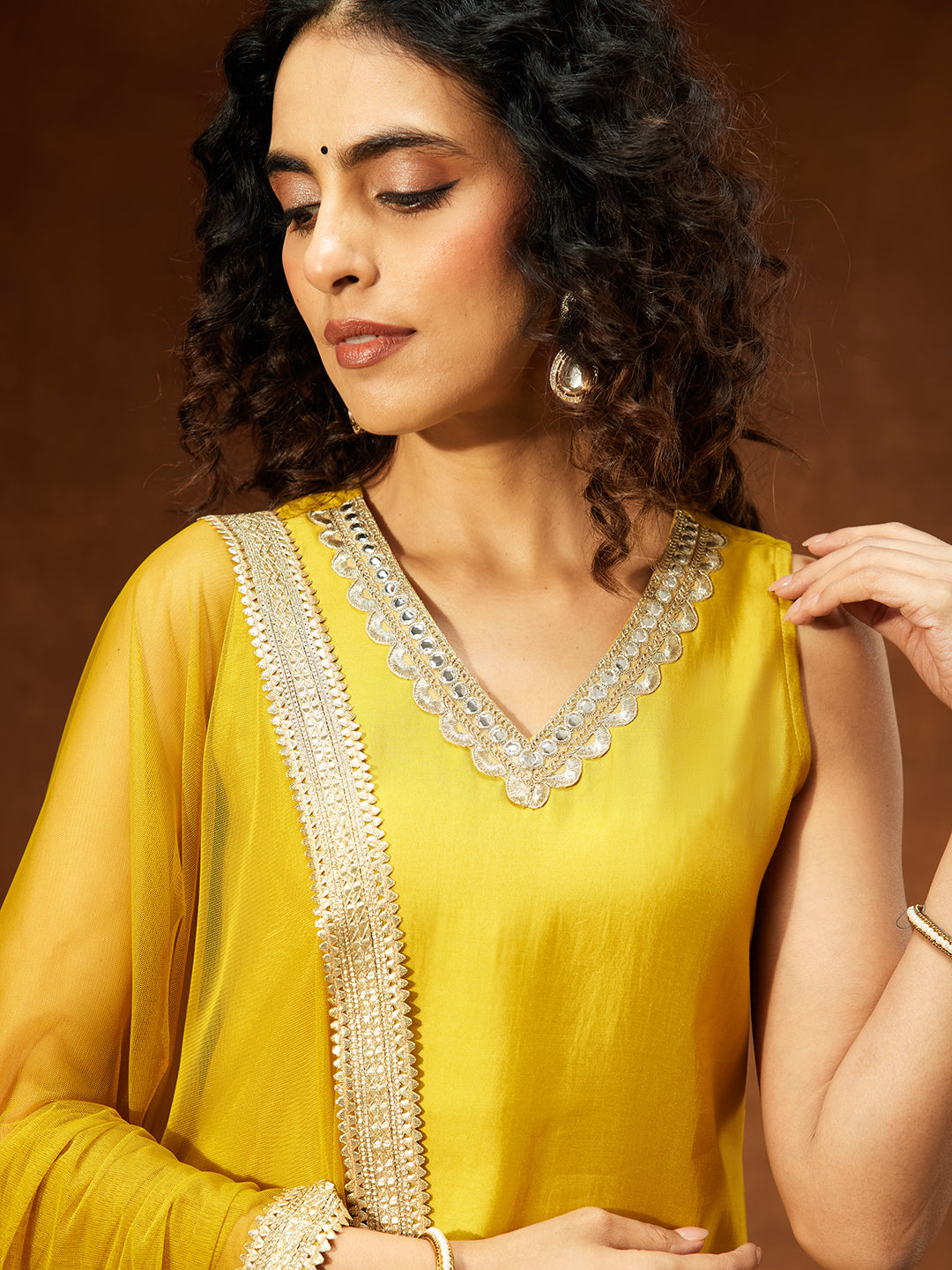 Janasya Women's Yellow Chanderi Silk Embellished Straight Kurta With Sharara & Dupatta Set - qivii