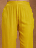 Janasya Women Mustard Yellow Rayon Embellished Anarkali Kurta Set With Green Dupatta