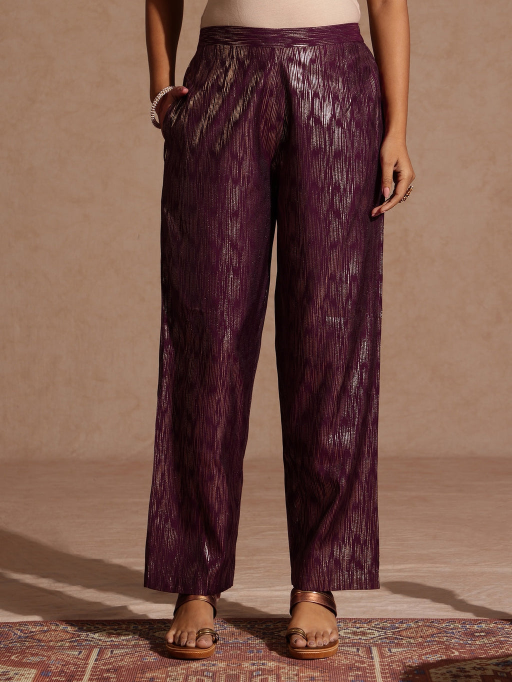 Janasya Women's Wine Chanderi Silk Embellished Straight Kurta Set