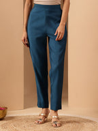 Janasya Women's Teal Chanderi Silk Zari Yoke Embroidered A-line Kurta Set With Dupatta