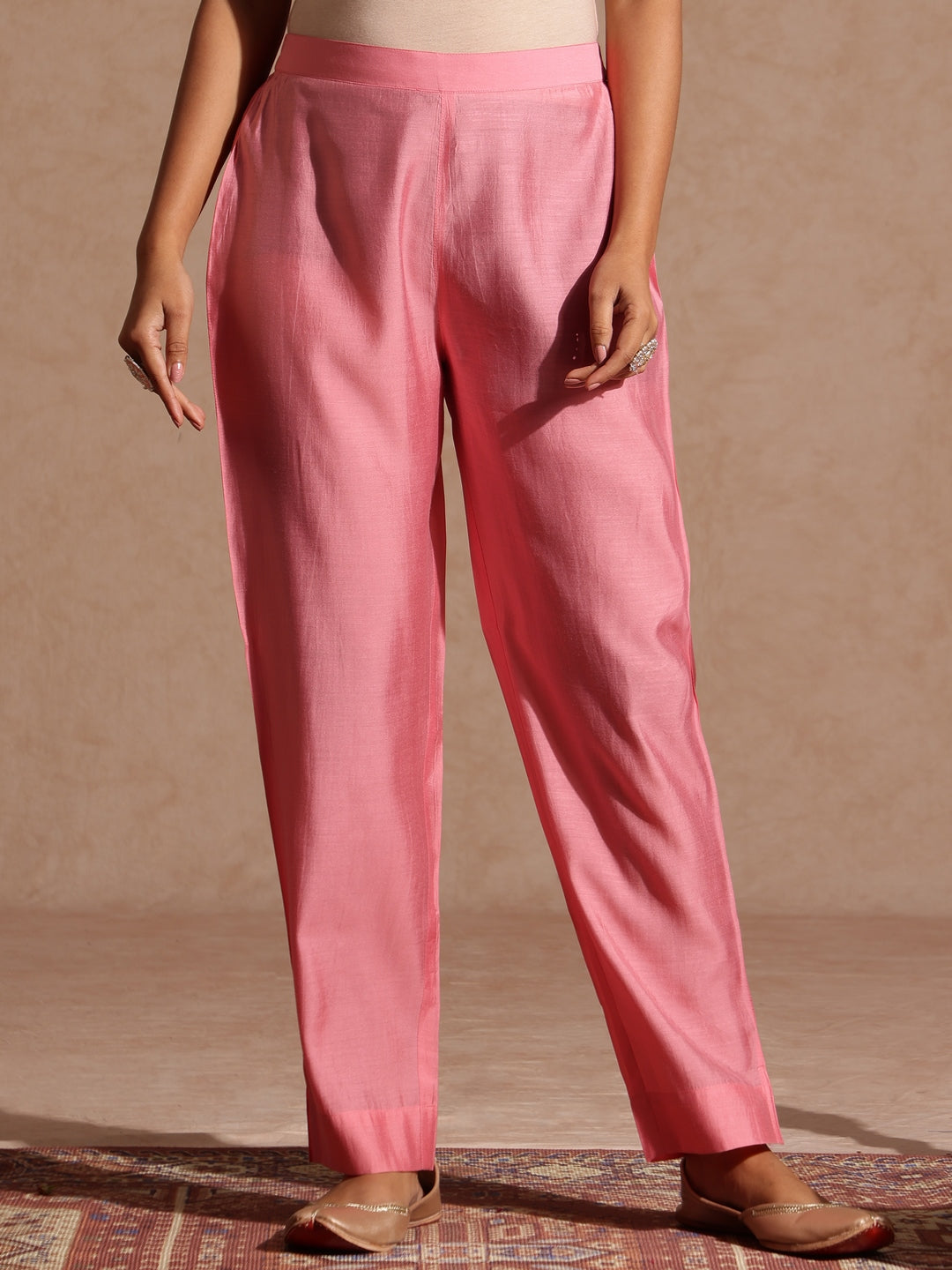 Janasya Women's Light Pink Chanderi Silk Zari Yoke Embroidered Anarkali Kurta Set - qivii