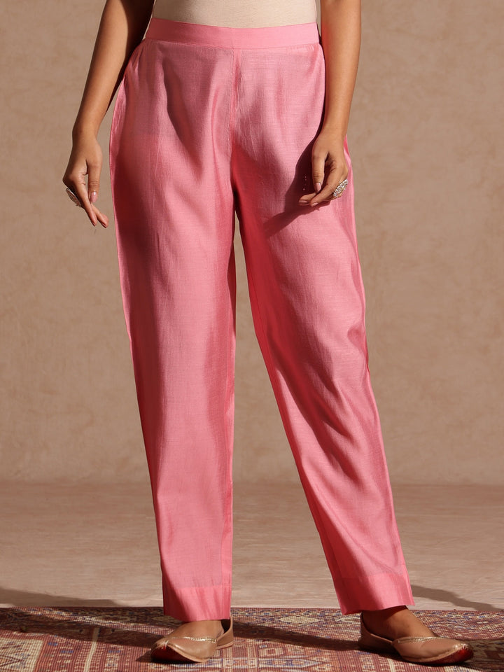 Janasya Women's Light Pink Chanderi Silk Zari Yoke Embroidered Anarkali Kurta Set - qivii