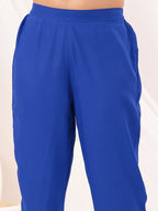 Janasya Women's Blue Rayon Embellished Mirror Work A-line Kurta Set