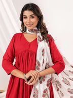 Janasya Women's Maroon Rayon Embellished Mirror Work A-line Kurta Set