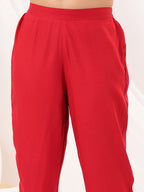 Janasya Women's Maroon Rayon Embellished Mirror Work A-line Kurta Set