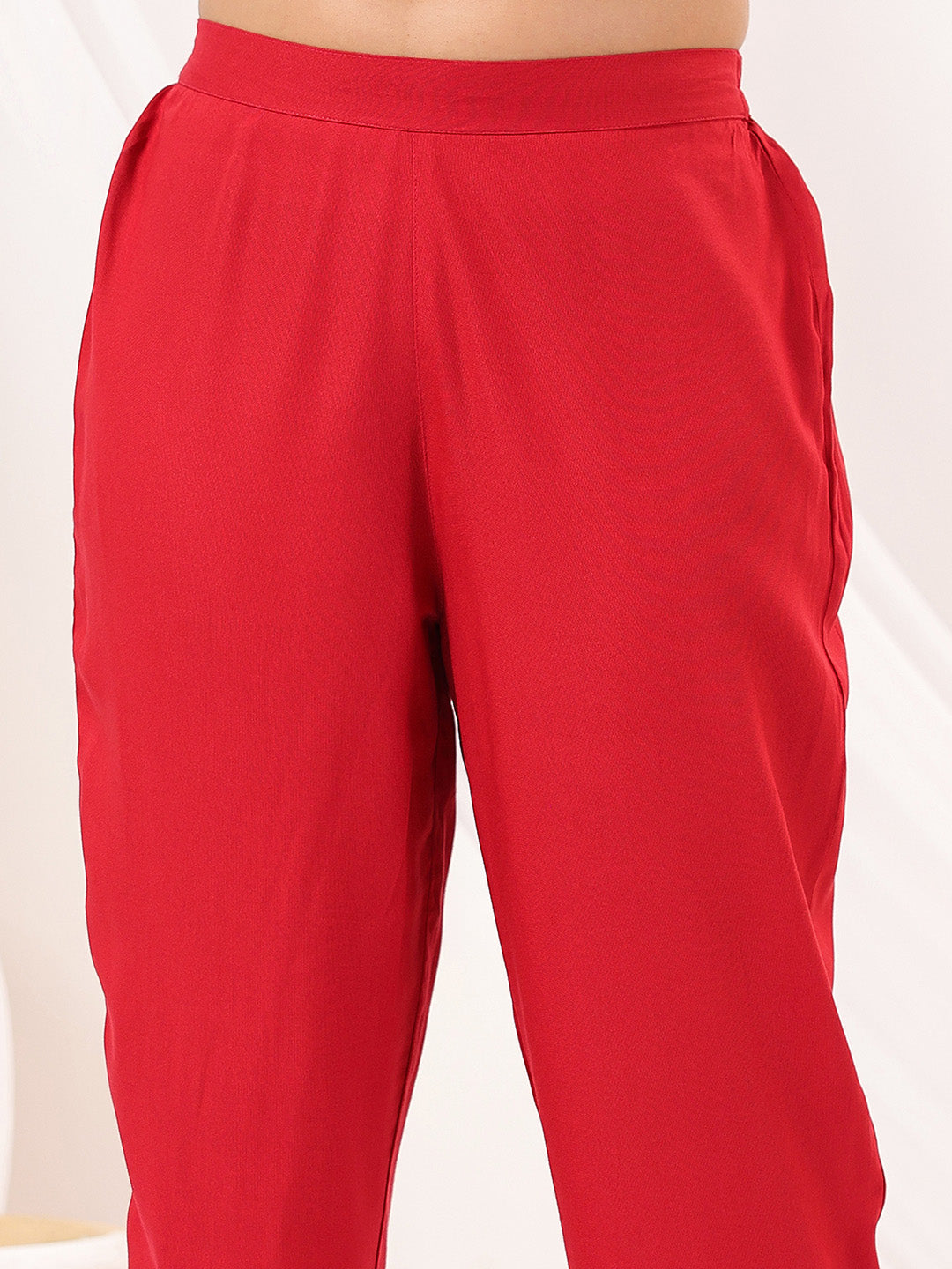 Janasya Women's Maroon Rayon Embellished Mirror Work A-line Kurta Set