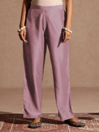 Janasya Women's Lavender Silk Blend Zari Embroidered Gold Printed Anarkali Kurta Set