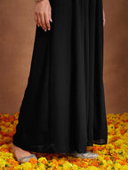 Janasya Women's Black Georgette Zari Embroidered Straight Kurta With Palazzo & Dupatta Set