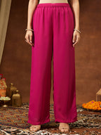 Janasya Women's Pink Georgette Embellished Gold Printed A-line Kurta With Palazzo & Dupatta Set