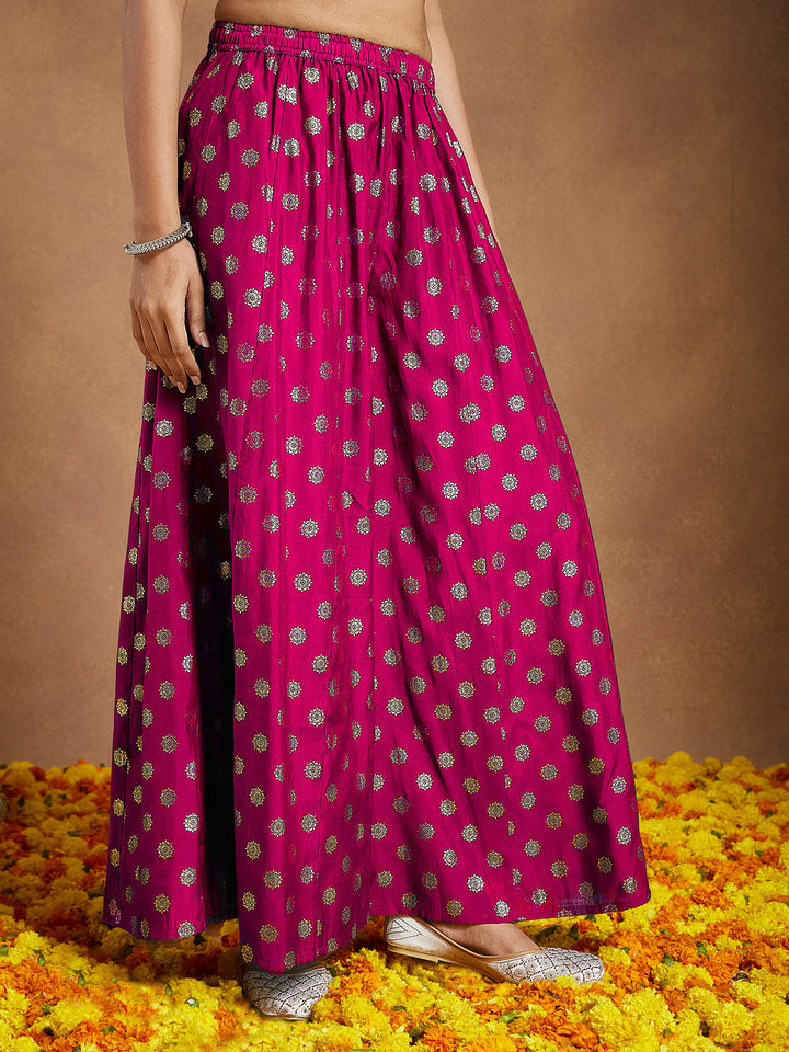 Janasya Women's Pink Silk Blend Embellished Straight Kurta With Sharara & Dupatta Set - qivii