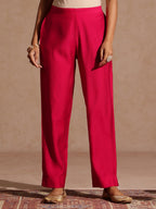 Janasya Women's Pink Silk Blend Yoke Embroidered A-line Kurta Set