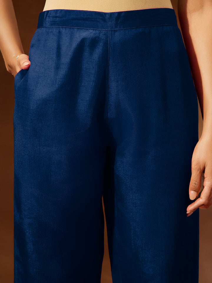 Janasya Women's Teal Blue Silk Blend Embellished Straight Kurta Set - qivii