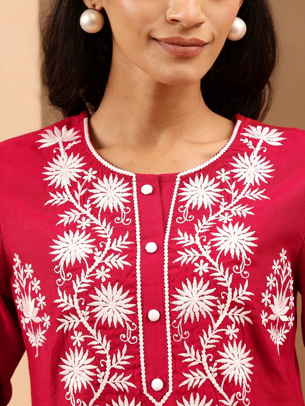 Janasya Women's Maroon Silk Blend Embroidered Straight Kurta Set