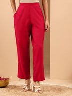 Janasya Women's Maroon Silk Blend Embroidered Straight Kurta Set