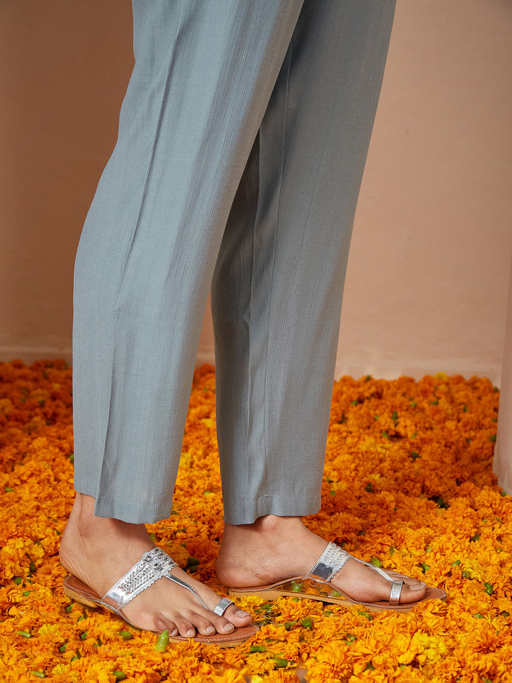 Janasya Women's Powder Blue Silk Blend Embroidered Straight Kurta Set - qivii