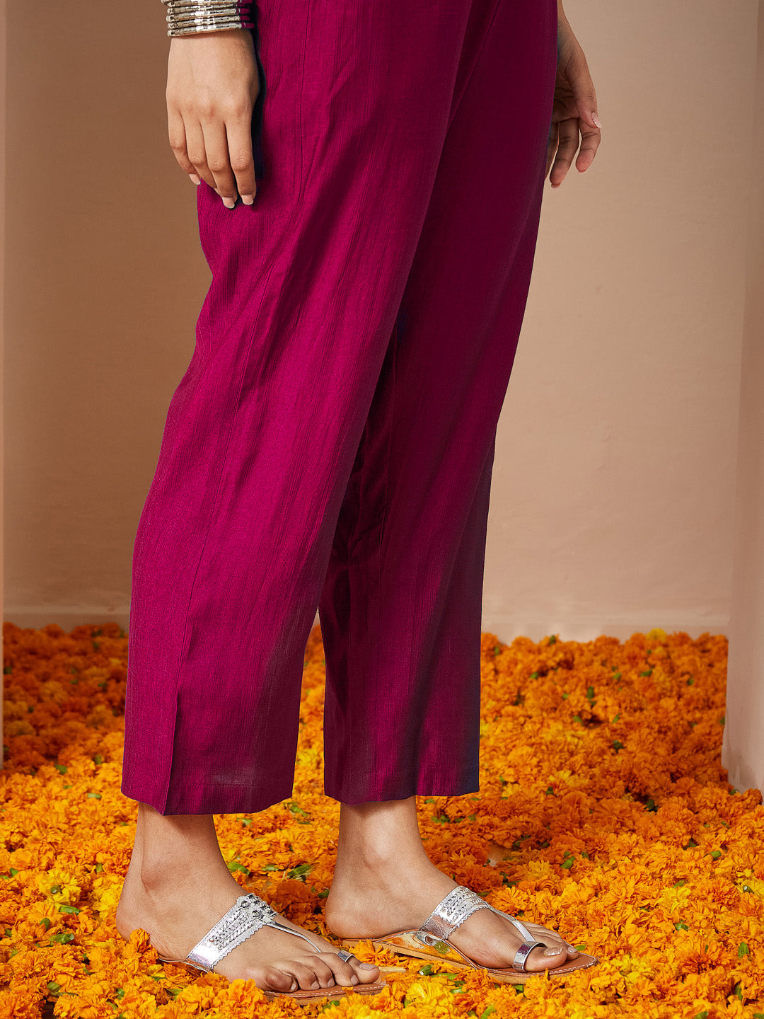 Janasya Women's Pink Silk Blend Embroidered Straight Kurta Set With Dupatta - qivii